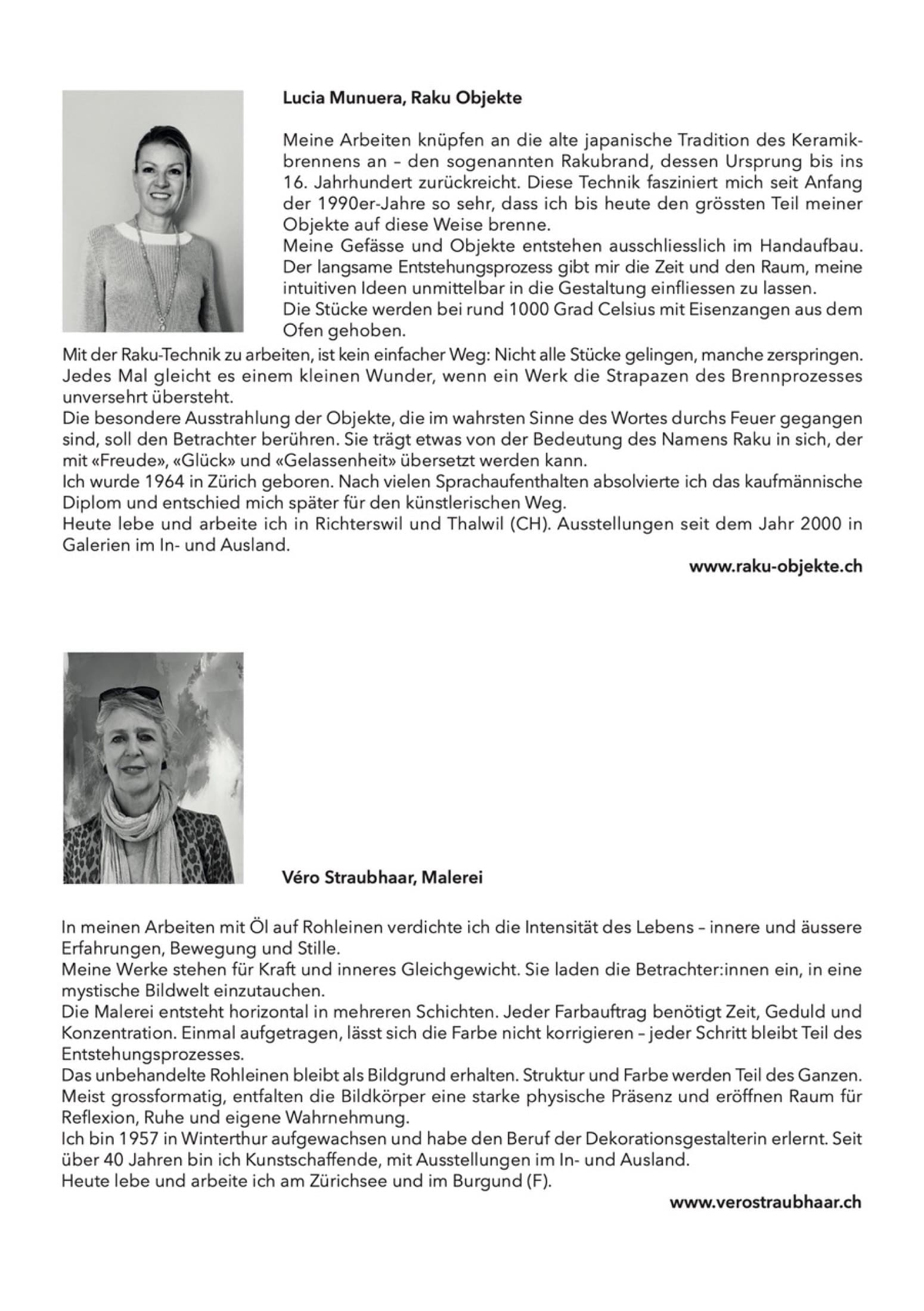 Back of the invitation card with the texts on Lucia Munuera and Véro Straubhaar